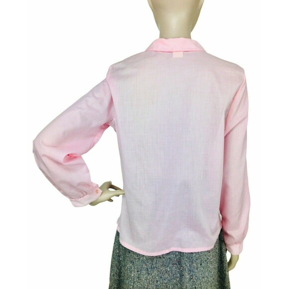 Vintage 60s 70s Pleated Pink Eyelet Yoke Prairie Cottagecore Boho Western Blouse - Picture 5 of 9